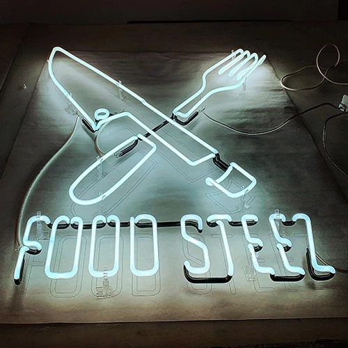 white-neon-food-sign